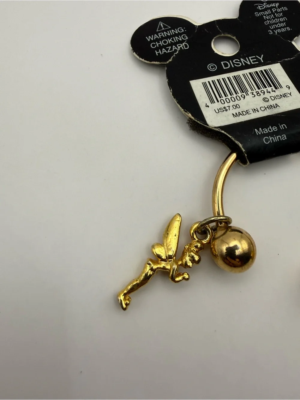 Vintage Disneyland 50th Anniversary Keychain Mickey Ears, Tinker Bell Gold Tone
